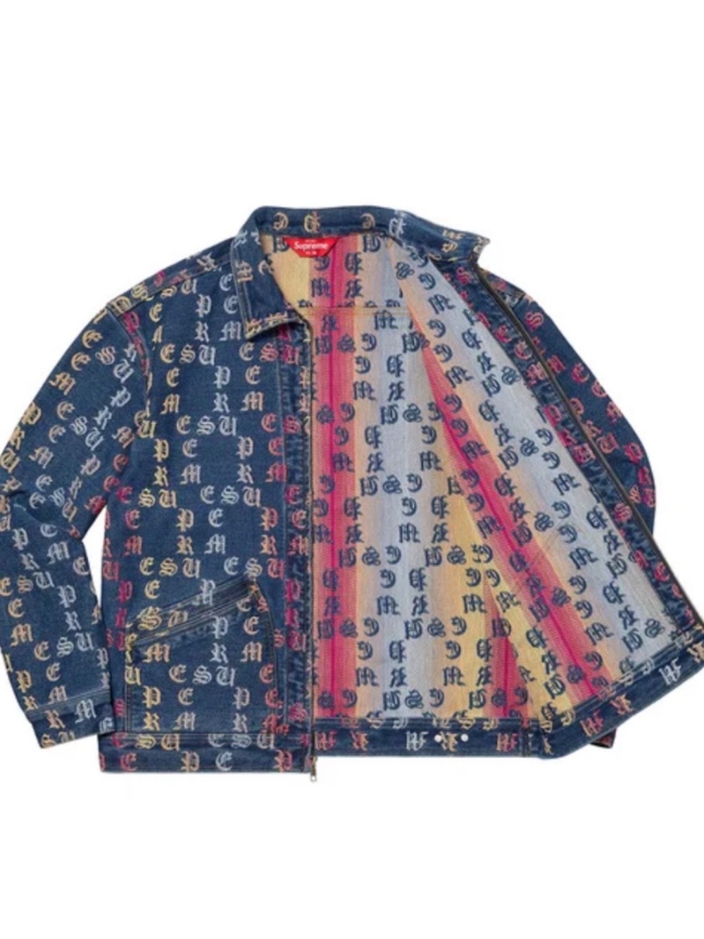 Supreme SS2022 Gradient Jacquard Blue Denim Work Zip Up Jacket Size Small - Picture 6 of 9